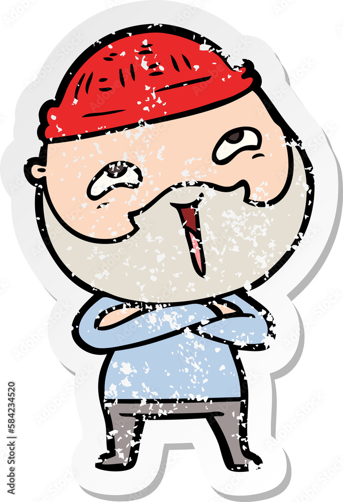 distressed sticker of a cartoon happy bearded man distressed sticker of a cartoon happy bearded man