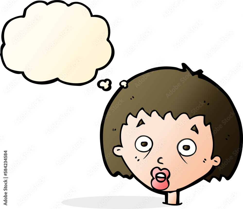 cartoon shocked woman with thought bubble cartoon shocked woman with thought bubble