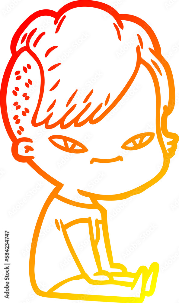 warm gradient line drawing cute cartoon girl with hipster haircut warm gradient line drawing cute cartoon girl with hipster haircut