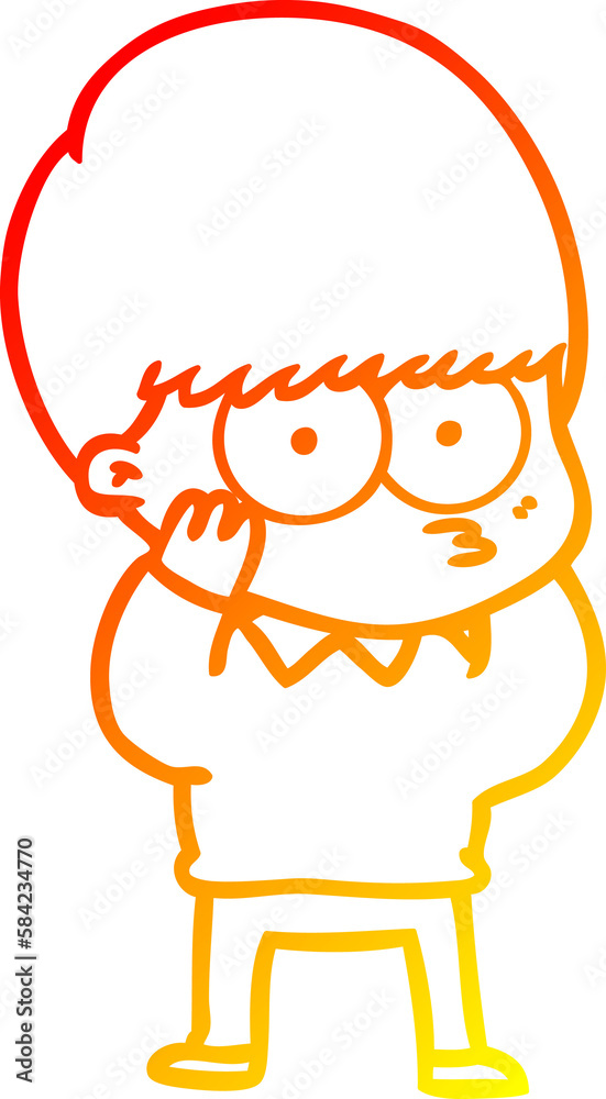 warm gradient line drawing nervous cartoon boy warm gradient line drawing nervous cartoon boy