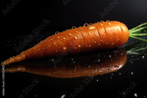Orange Carrot With Drops On Black Gradient Background. Generative AI photo