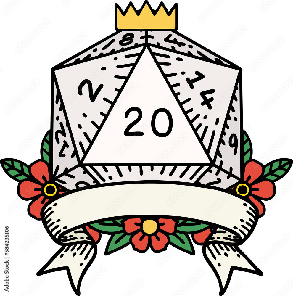 natural 20 critical hit D20 dice roll illustration natural 20 critical hit D20 dice roll illustration