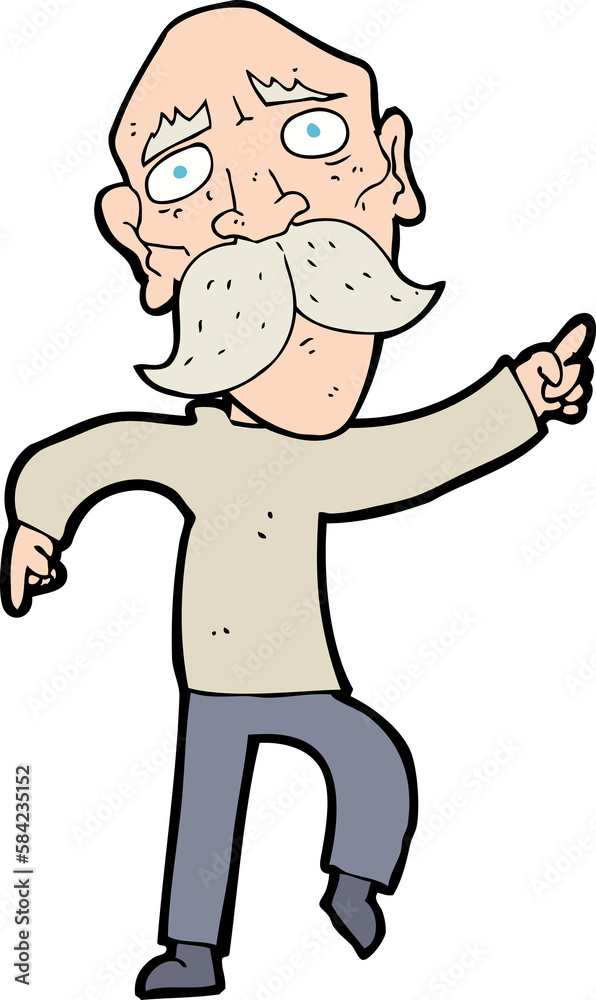 cartoon sad old man pointing