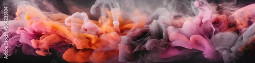 Pink, Orange, Grey Colors Abstract Painting Background Texture Fumes Panoramic Banner. Generative AI