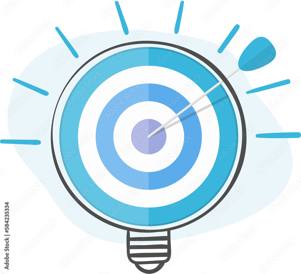 Idea concept with target and arrow and handdrawn bulb around it Idea concept with target and arrow and handdrawn bulb around it