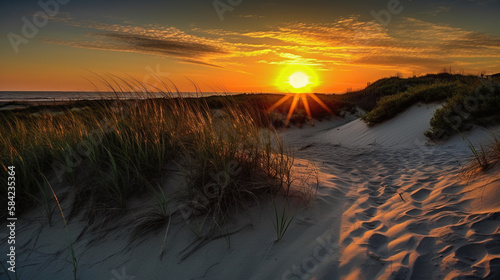 Sunset at Dune Beach, Generative AI, Illustration © emir