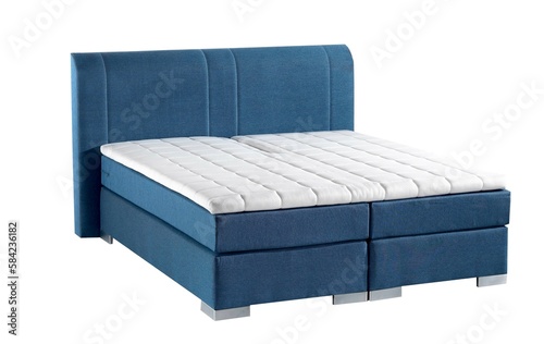 Blue boxspring mattress with topper , sleep concept