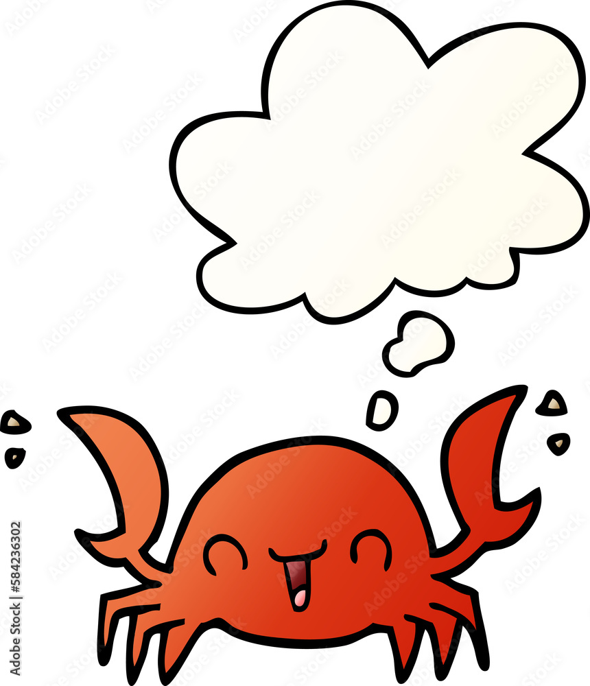 cartoon crab and thought bubble in smooth gradient style