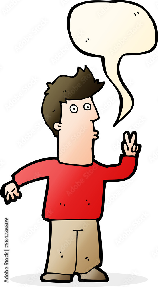 Fototapeta premium cartoon man giving peace sign with speech bubble