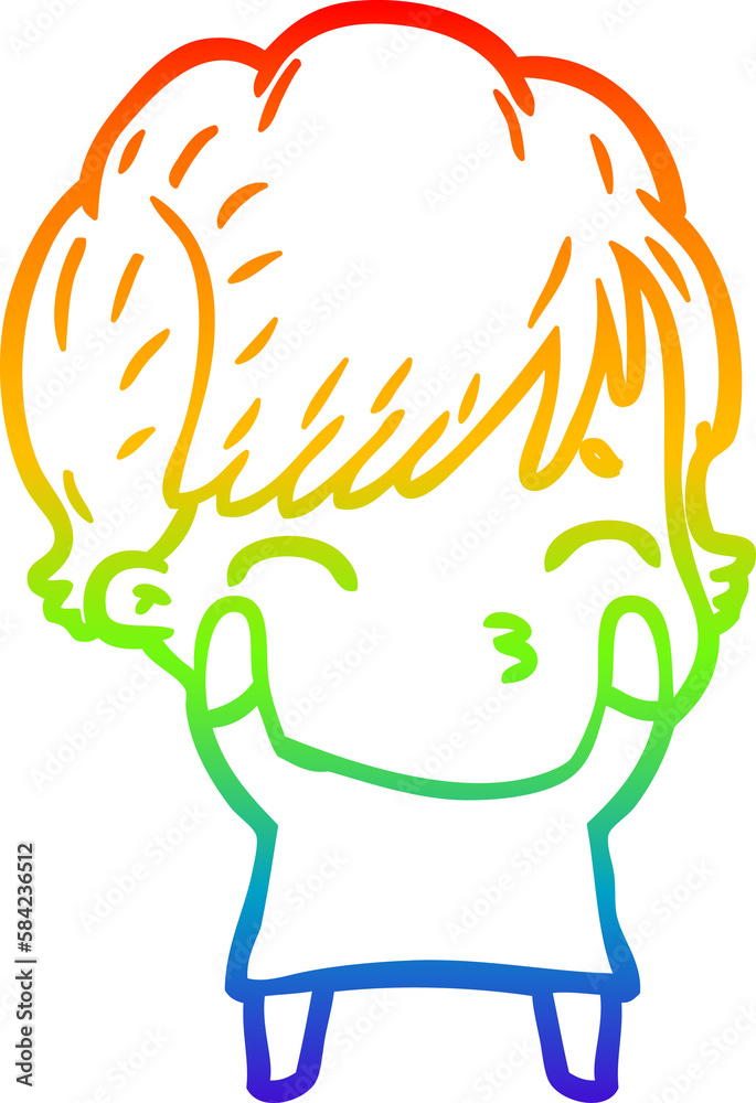 Fototapeta premium rainbow gradient line drawing cartoon woman thinking