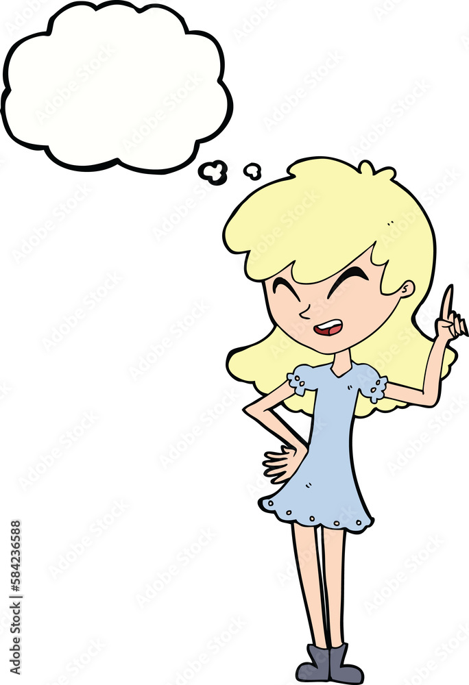 cartoon girl making point with thought bubble