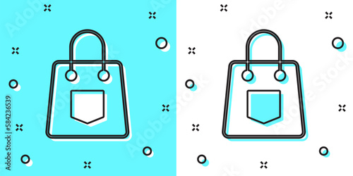 Black line Handbag icon isolated on green and white background. Female handbag sign. Glamour casual baggage symbol. Random dynamic shapes. Vector