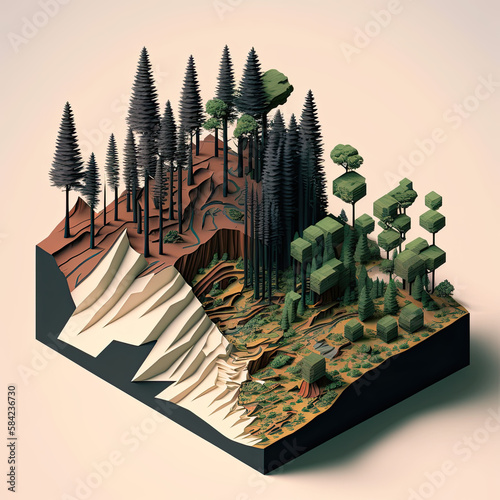 Isometric Forest, Deforestation, illustration for Earth Day generative ai © Marvinix