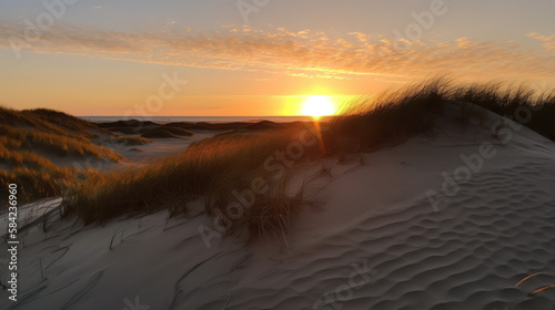 Sunset at Dune Beach, Generative AI, Illustration