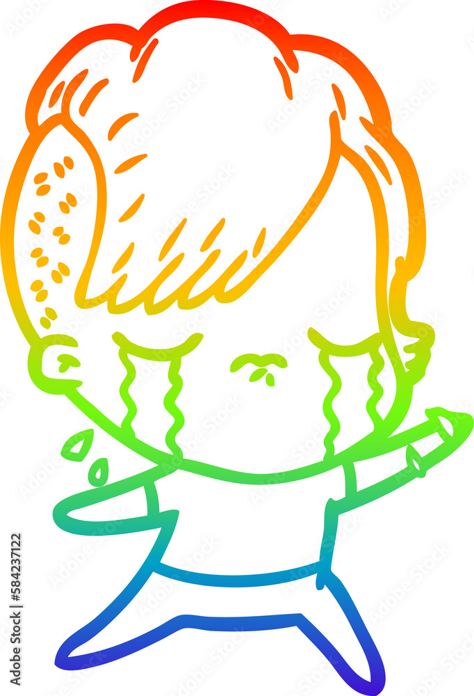 rainbow gradient line drawing cartoon crying girl rainbow gradient line drawing cartoon crying girl