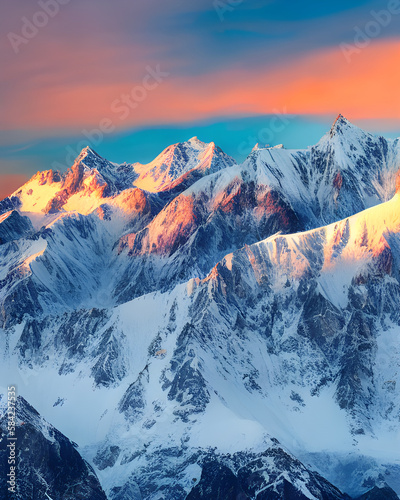 winter mountain landscape at sunset