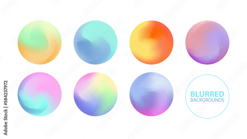Blurred circle backgrounds set with modern abstract color gradient patterns. Colorful gradient orbs collection for your graphic design. Vector illustration. Blurred circle backgrounds set with modern abstract color gradient patterns. Colorful gradient orbs collection for your graphic design. Vector illustration.