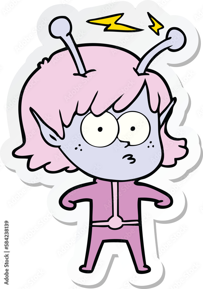 sticker of a cartoon alien girl sticker of a cartoon alien girl