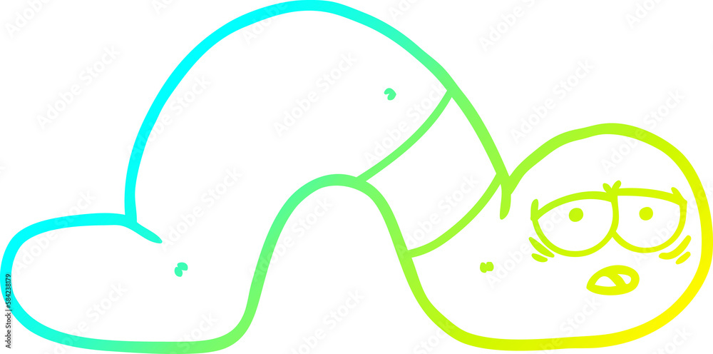cold gradient line drawing cartoon tired worm