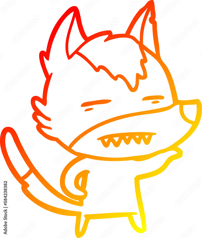 Obraz premium warm gradient line drawing cartoon wolf showing teeth