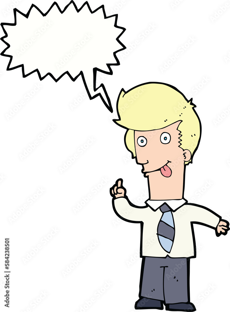 cartoon office man with crazy idea with speech bubble cartoon office man with crazy idea with speech bubble