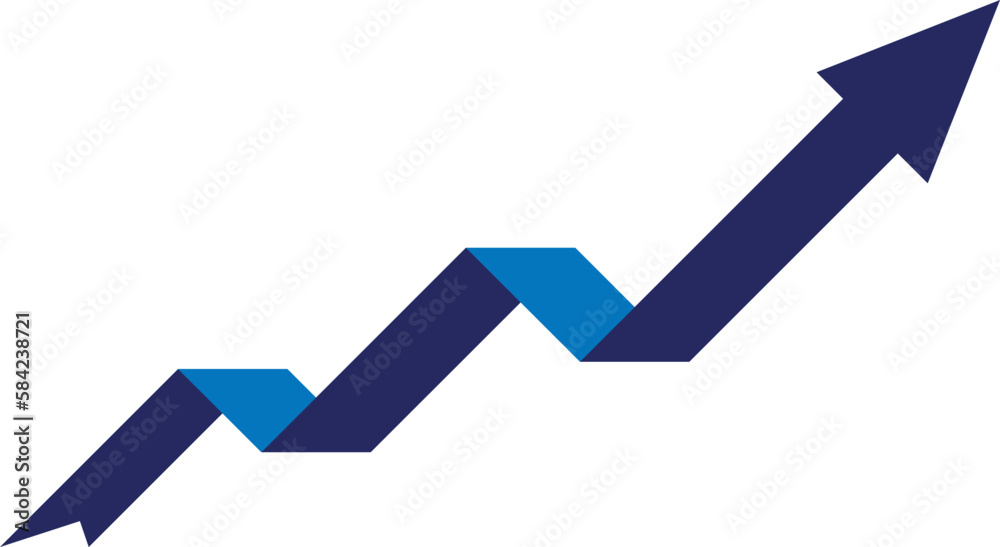 An arrow symbolizing growth, increase. The blue arrow is gradually moving up.