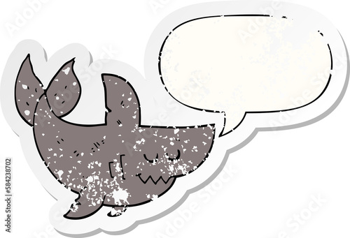 cartoon shark and speech bubble distressed sticker