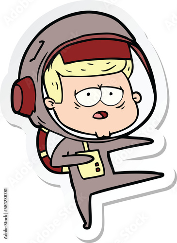 sticker of a cartoon tired astronaut