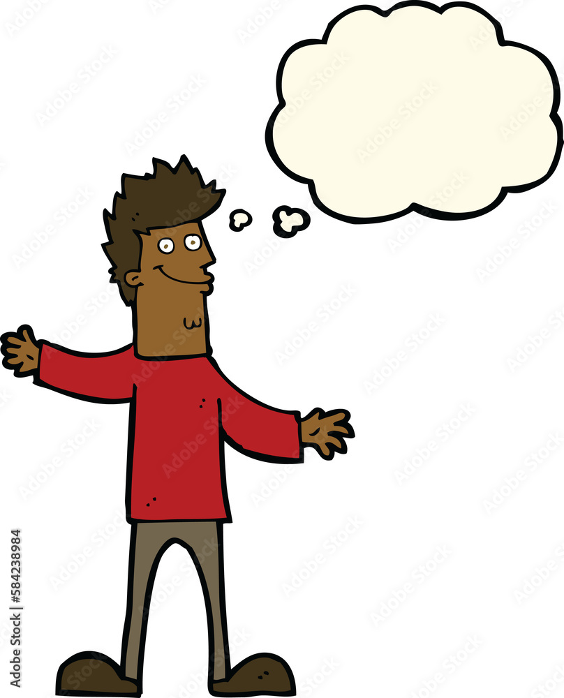 Fototapeta premium cartoon happy man with thought bubble