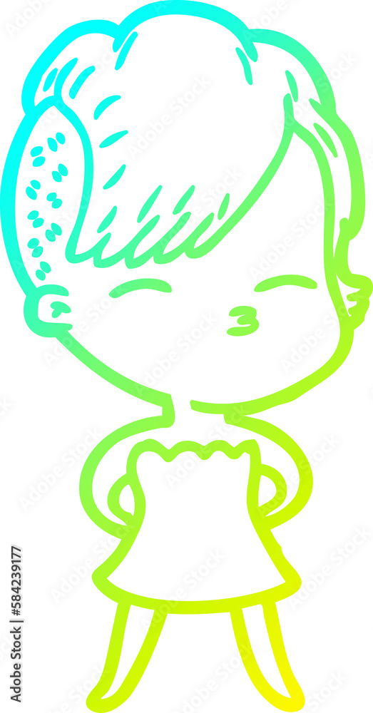 cold gradient line drawing cartoon squinting girl in dress cold gradient line drawing cartoon squinting girl in dress