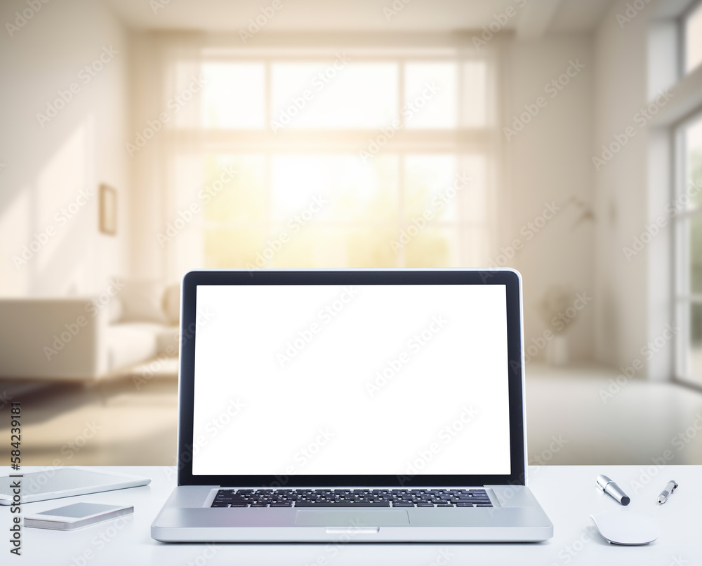 Blank white screen laptop computer. Advertising mock up. Blank white screen laptop computer. Advertising mock up.