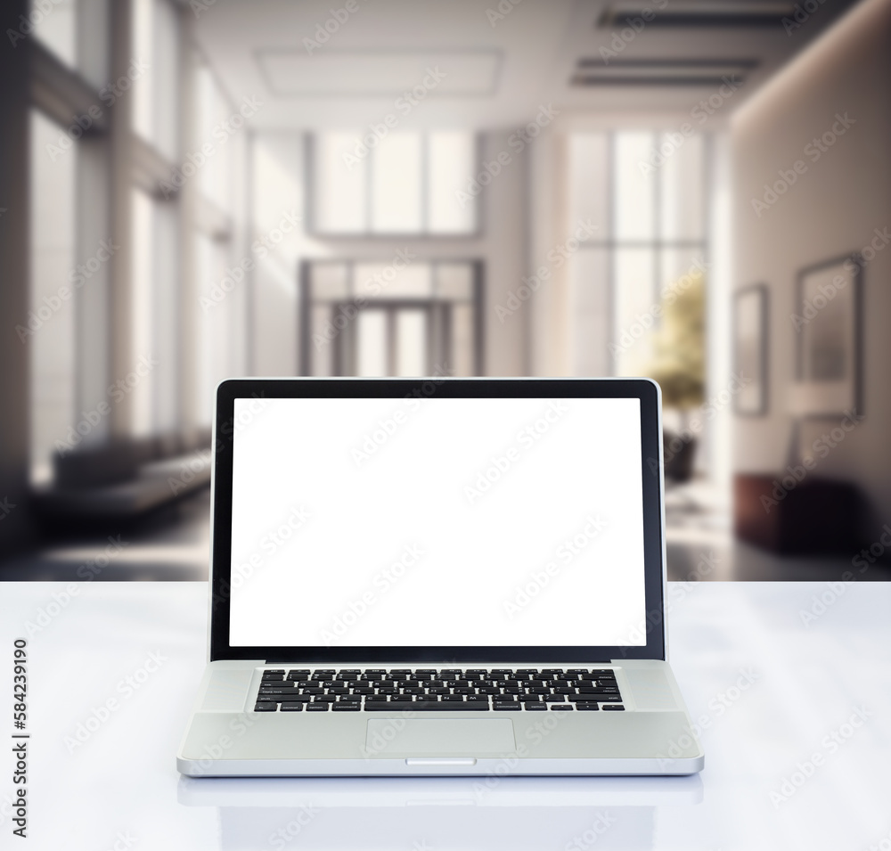 Blank white screen laptop computer. Advertising mock up. Blank white screen laptop computer. Advertising mock up.