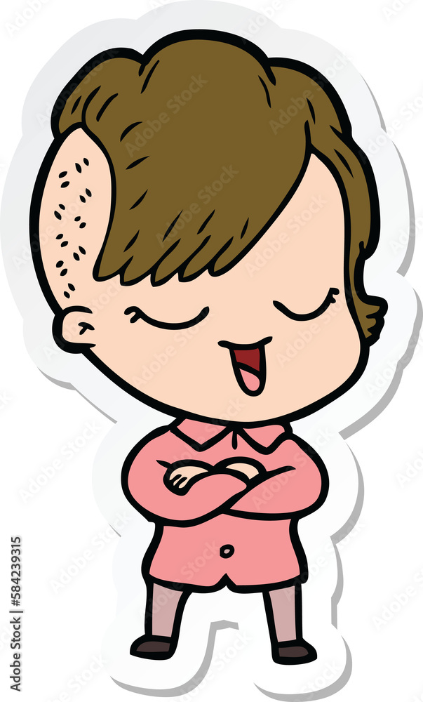 sticker of a happy cartoon girl sticker of a happy cartoon girl