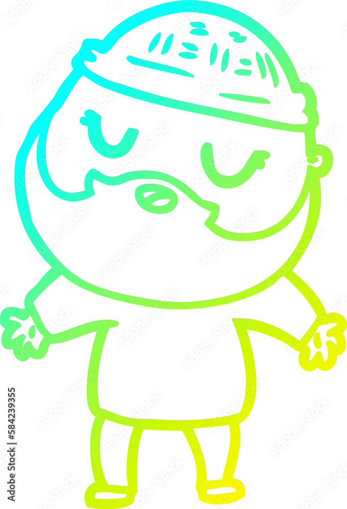 cold gradient line drawing cartoon man with beard