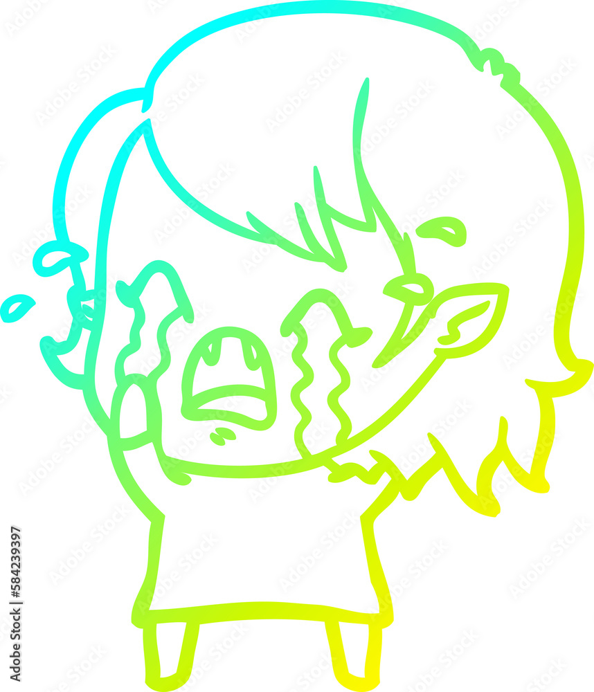 cold gradient line drawing cartoon crying vampire girl cold gradient line drawing cartoon crying vampire girl