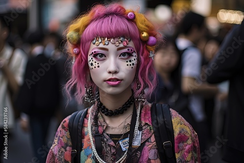 beautiful woman portrait,  Japanese girl wearing mix modern contemporary clothes fashion style, Generative Ai