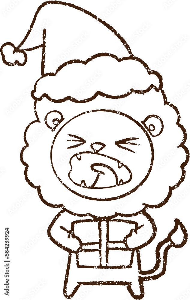 Christmas Lion Charcoal Drawing