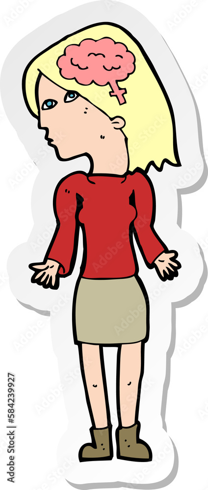 sticker of a cartoon clever woman shrugging shoulders sticker of a cartoon clever woman shrugging shoulders