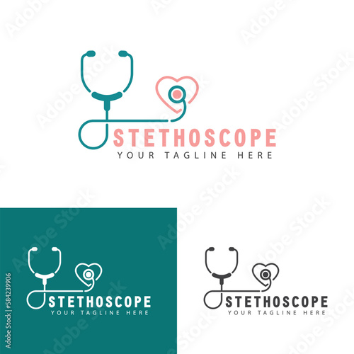 Stethoscope logo design vector, Hospital medicine icon. Doctor tool