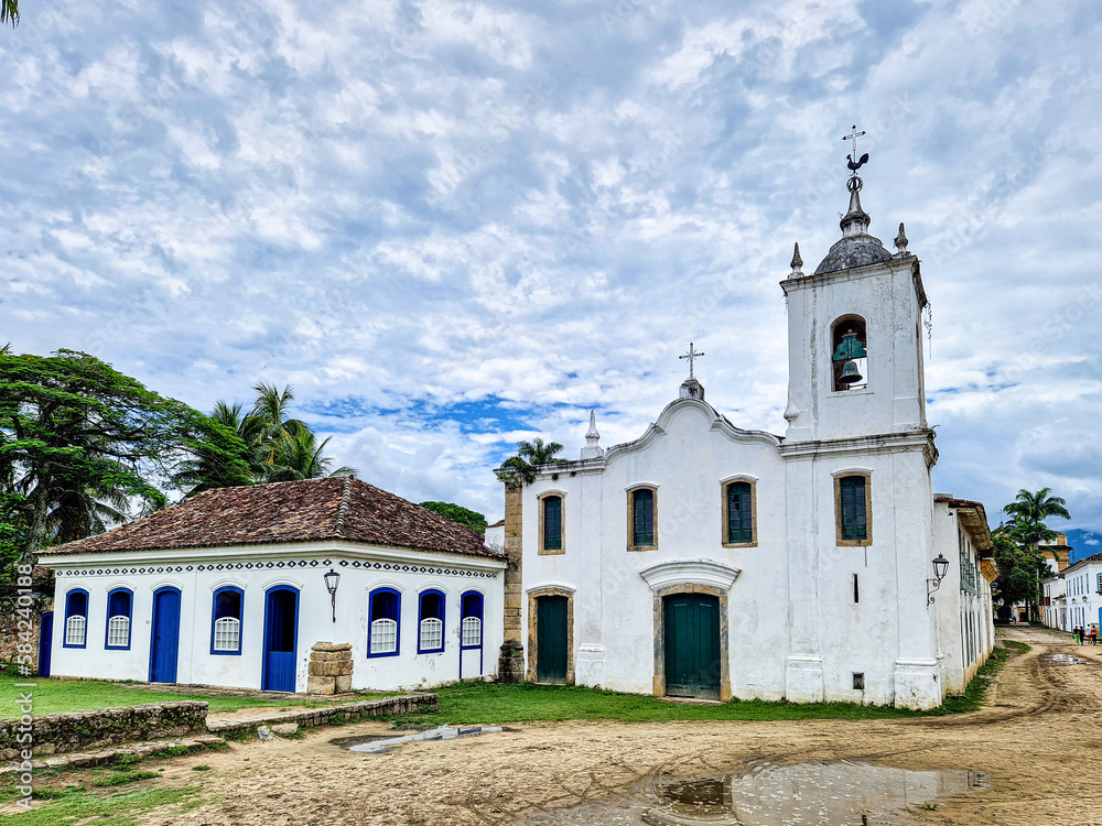 View of Nossa Senhora das Dores, Our Lady of Sorrows Church, at Paraty in Brazil