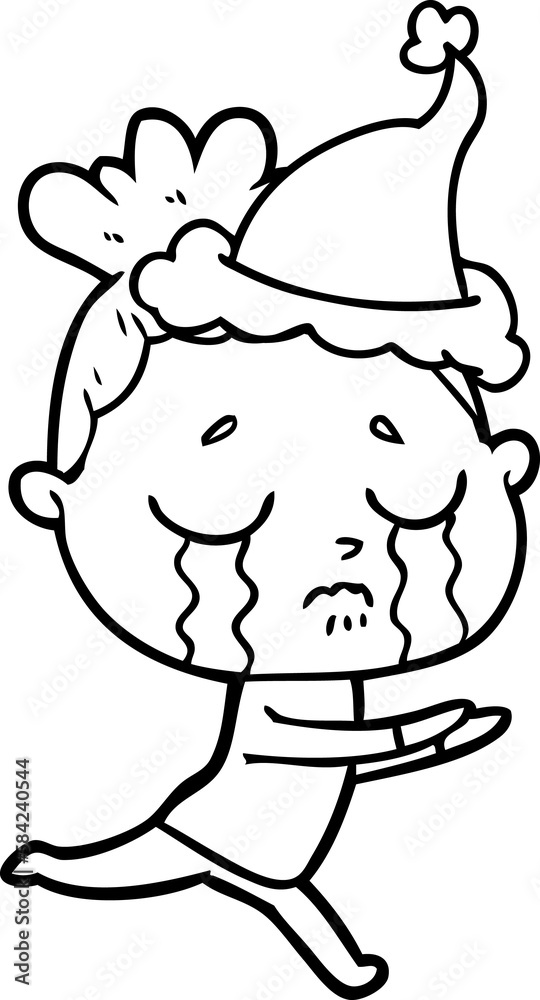 line drawing of a crying woman wearing santa hat