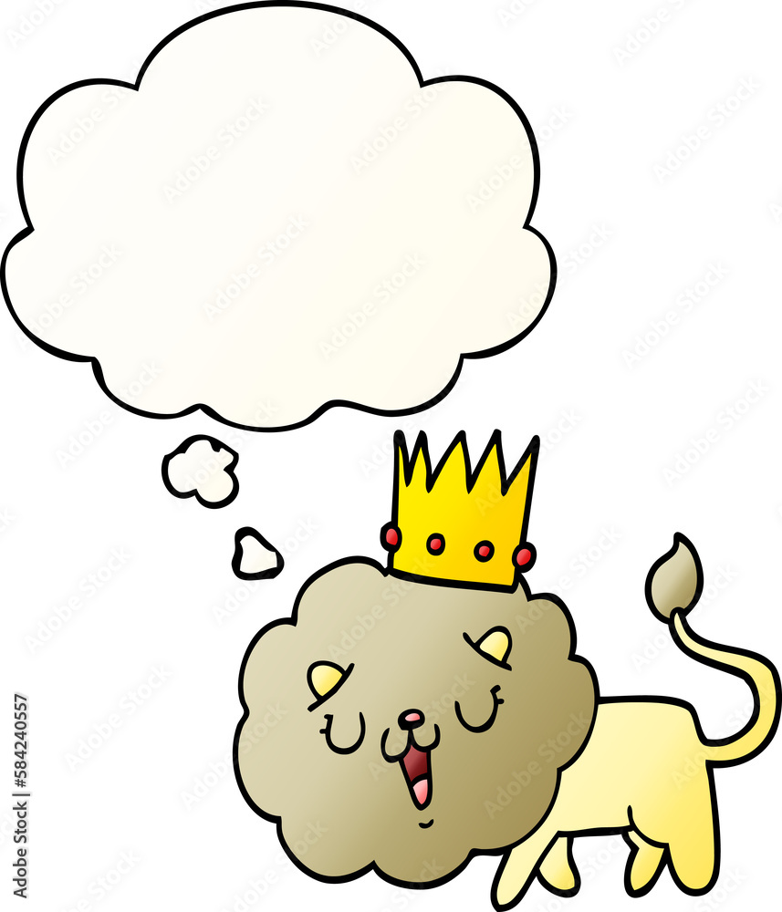 cartoon lion with crown and thought bubble in smooth gradient style cartoon lion with crown and thought bubble in smooth gradient style
