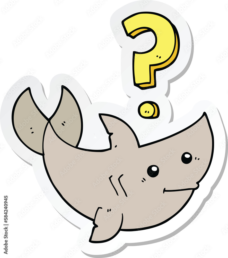 sticker of a cartoon shark asking question sticker of a cartoon shark asking question