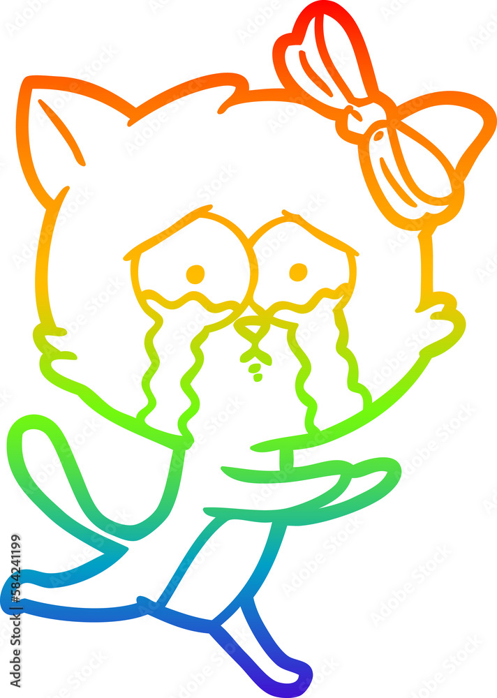 Obraz premium rainbow gradient line drawing cartoon cat