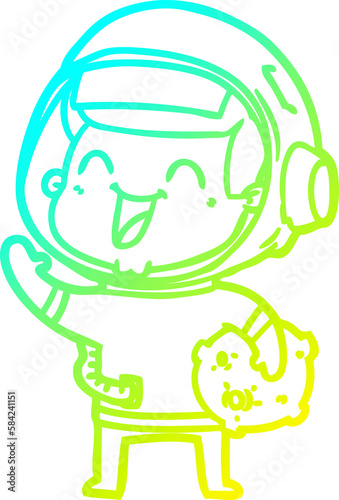 cold gradient line drawing happy cartoon astronaut