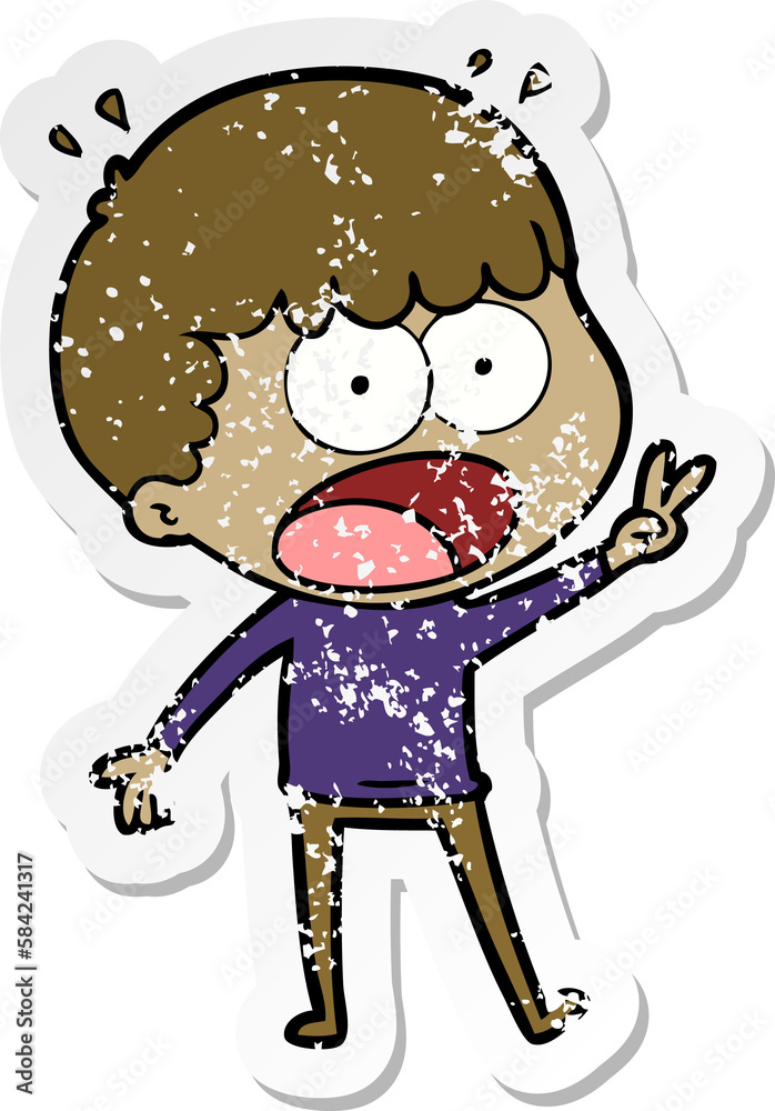 distressed sticker of a cartoon shocked man distressed sticker of a cartoon shocked man