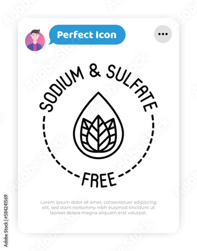 Sodium and sulfate free thin line icon. Stamp for packaging of beauty product. Modern vector illustration.