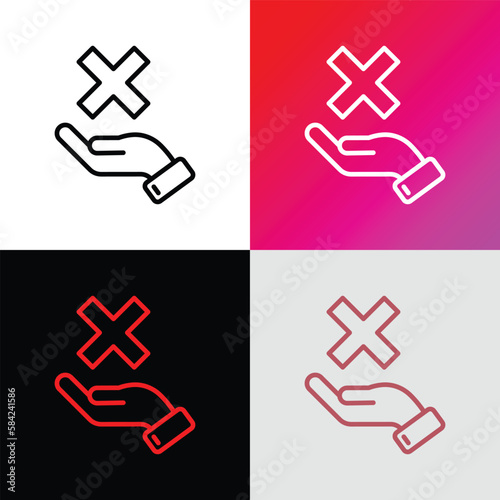 Rejected thin line icon: hand holding cross mark. Declined, cancelled. Modern vector illustration.