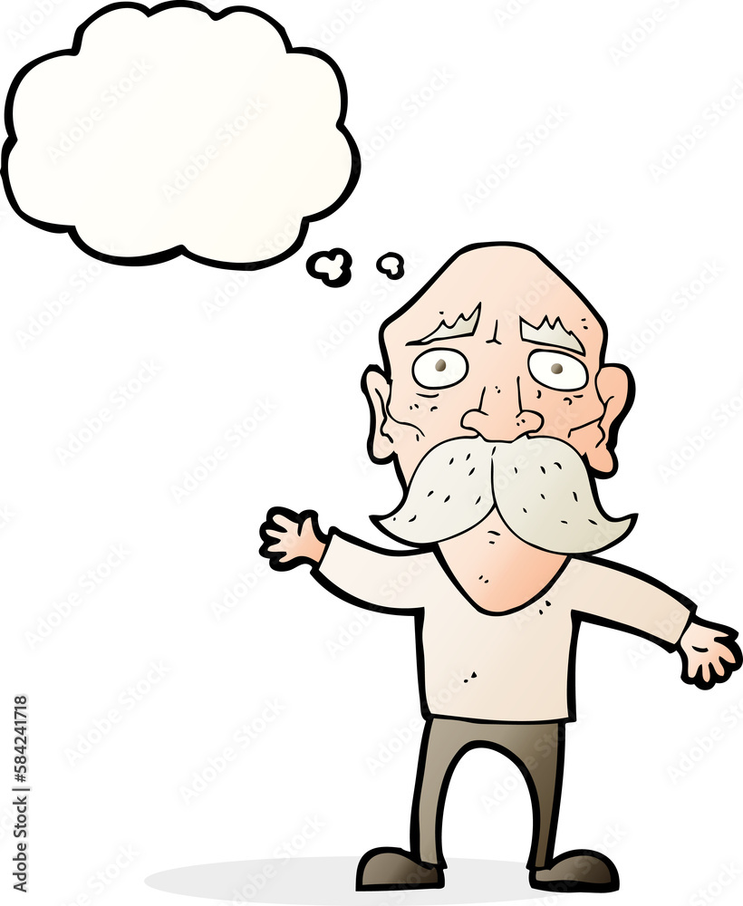 cartoon worried old man with thought bubble cartoon worried old man with thought bubble