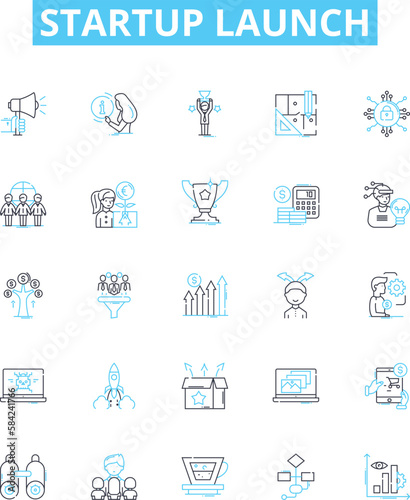 startup launch vector line icons set. Launch, Startup, Entrepreneur, Business, Begin, Fund, Found illustration outline concept symbols and signs